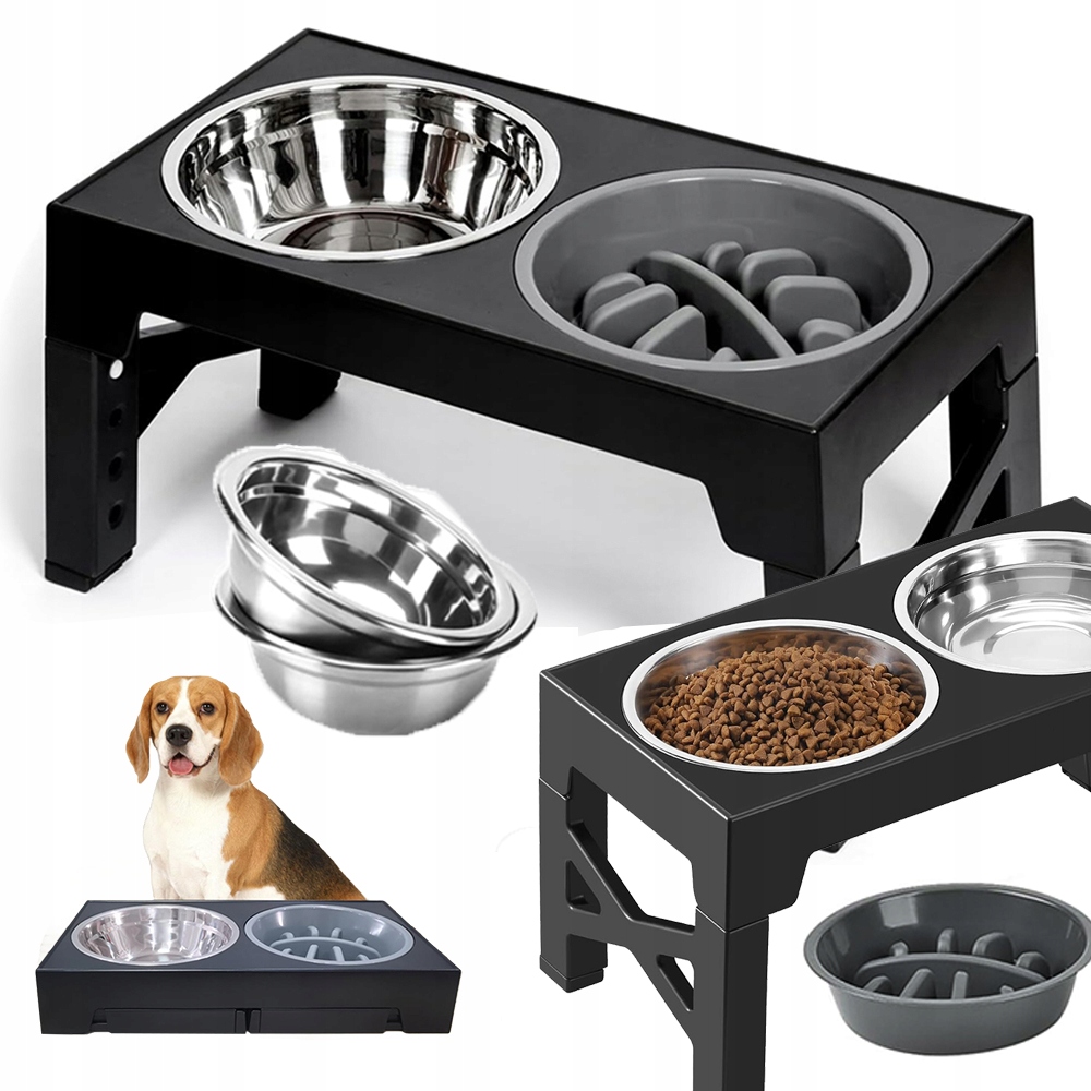 Levně Miska Pro Psa Kočku Dvojitá Na Stojanu Zpomalující Jídlo, Nepostříkající