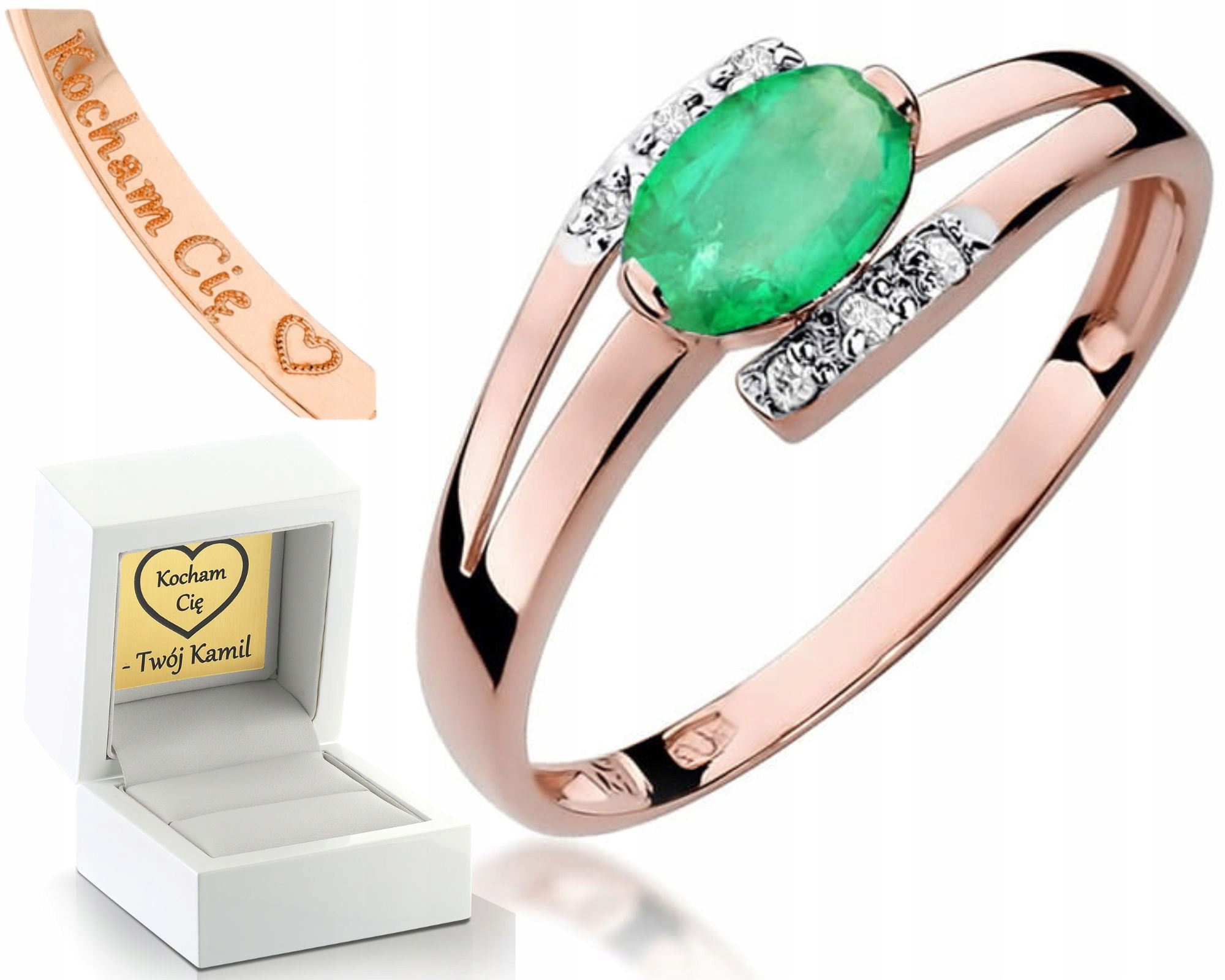 Prstýnek Smaragd A Brilianty Růžové Zlato 0,585