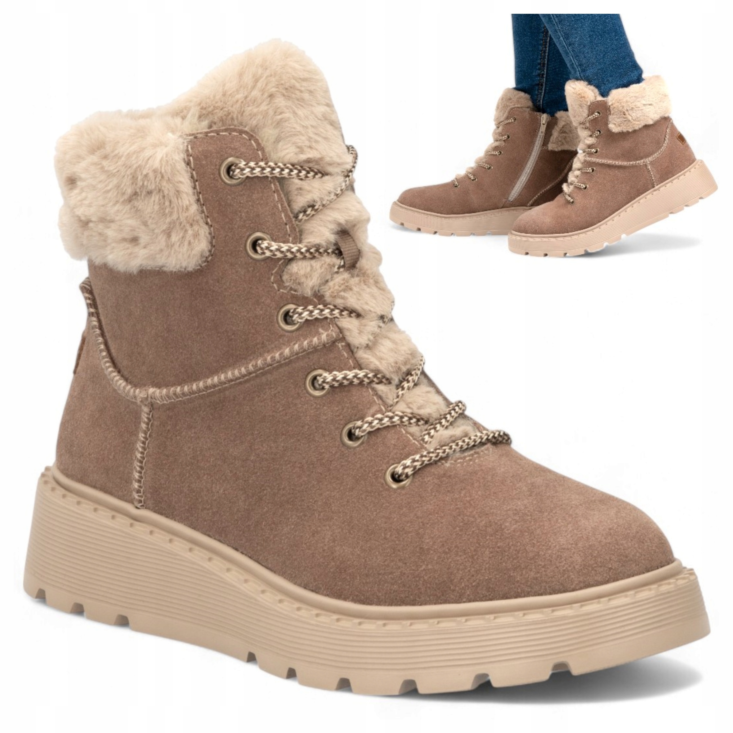 Rieker Kotníkové Boty Kožené Zateplené Boty Módní Hnědé