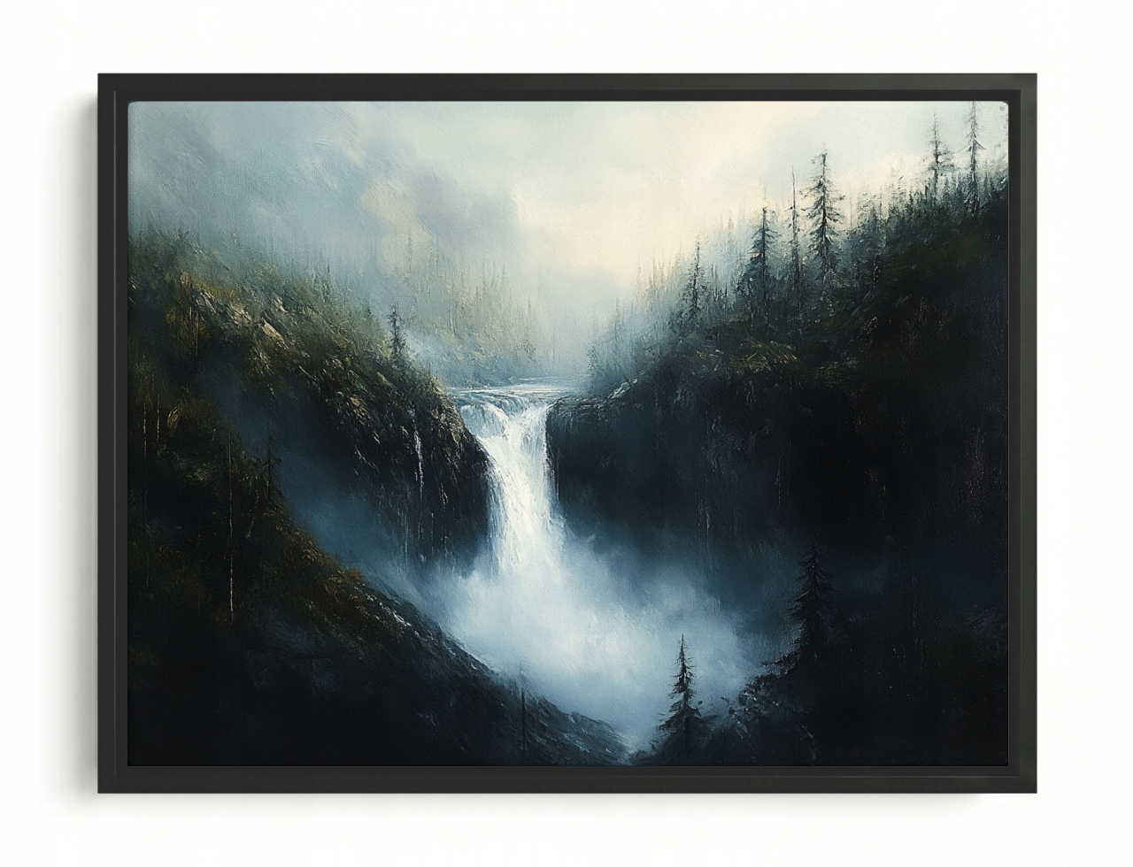 Obraz Rám Americká Krajina Hory Les Vodopád Řeka Temnota Příroda 80x60