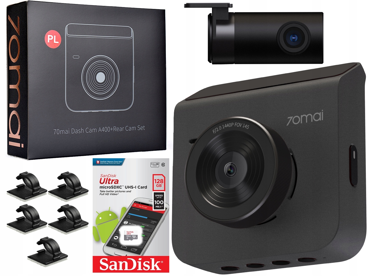 

70mai A400 145°+KAMERA Cofania Set j. polski 128GB