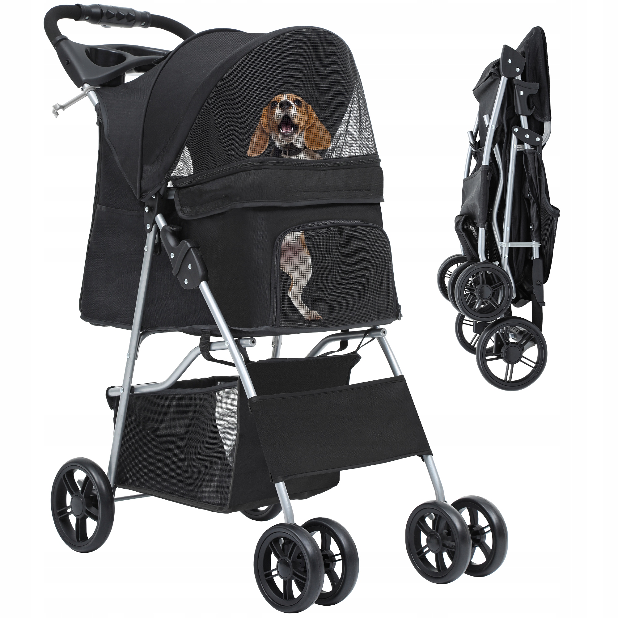 Levně Přepravní Vozík Pro Psa A Kočku – skládací kočárek s košem (s) 14.9 kg max