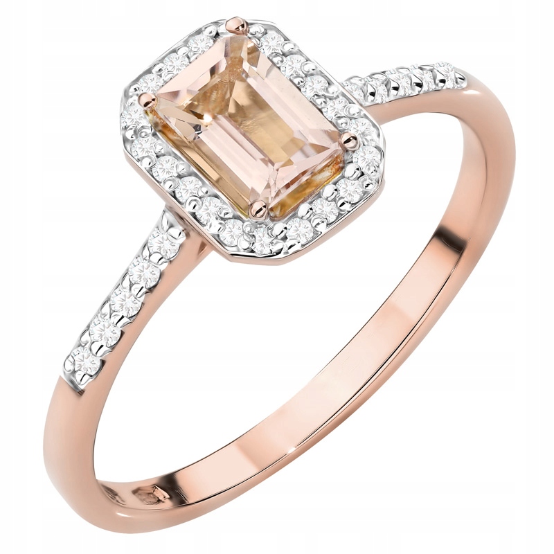 Zlatý Prstýnek ryzosti 585 s Morganitem a brilianty 0,19 ct 14k