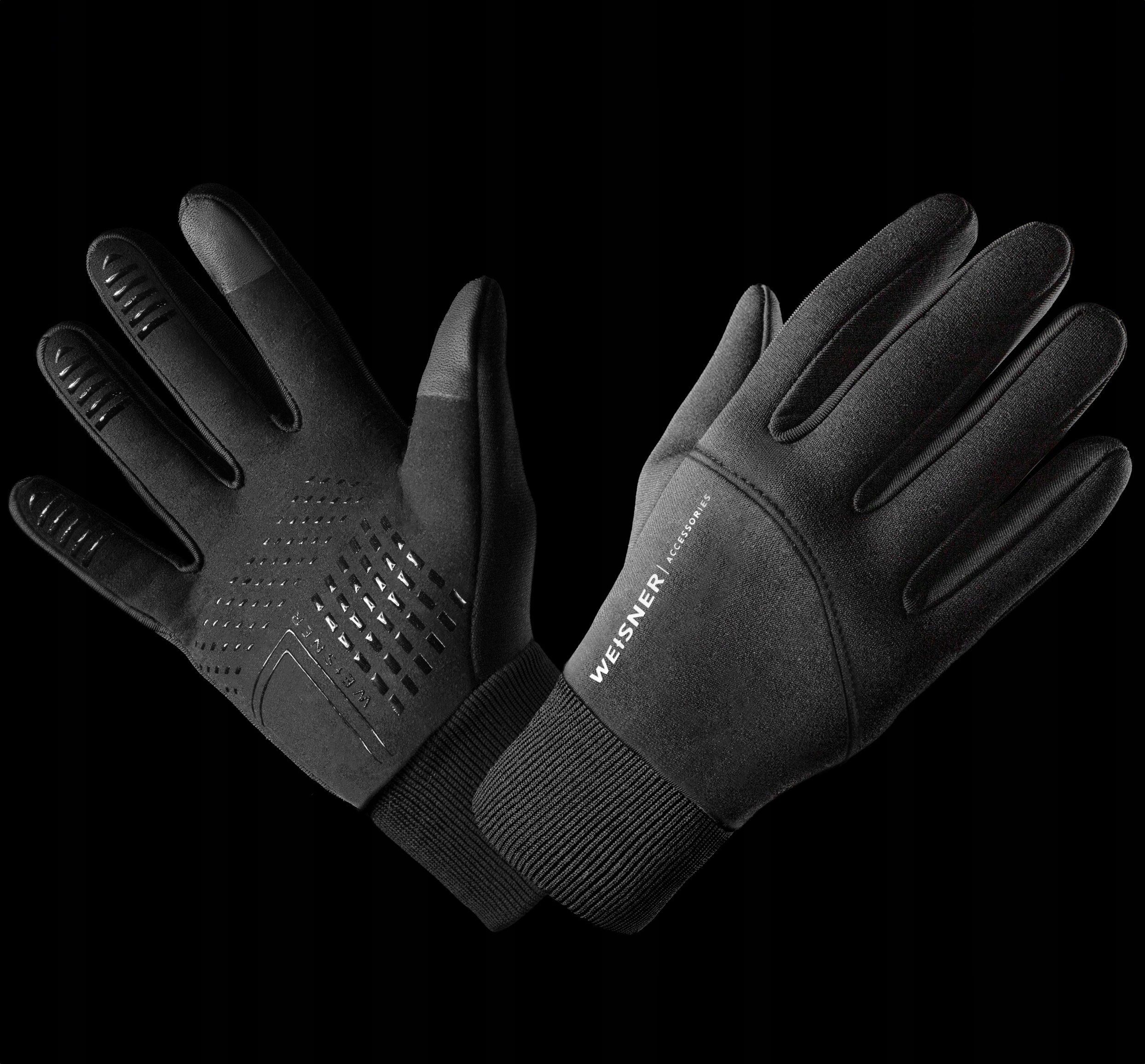 WEISNER RX| Rękawiczki Rękawice Czarne Męskie Zimowe Rowerowe Samochodowe
