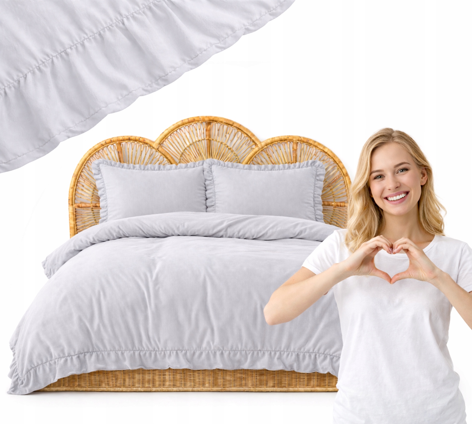 Povlečení s Falbankou 220x200 cm Šedá Premium 2x70x80 Elegantní komplet