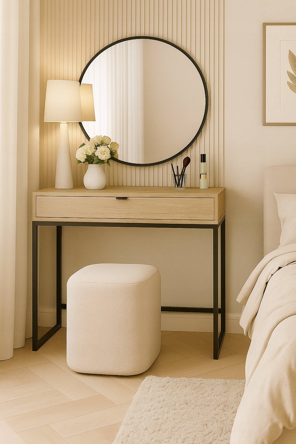 Toaletný Stolík s zásuvkou 80x50x76 cm čierne nohy dub sonoma