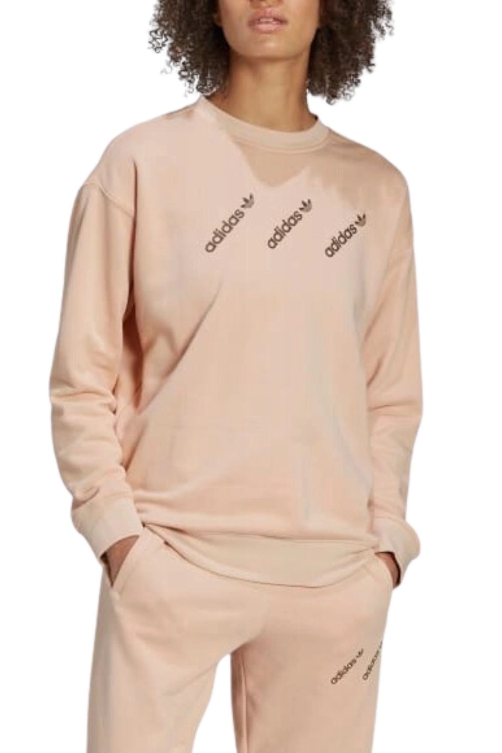 Mikina Adidas Crew tepláková béžová s logem oversize bavlněné vel. 36 S