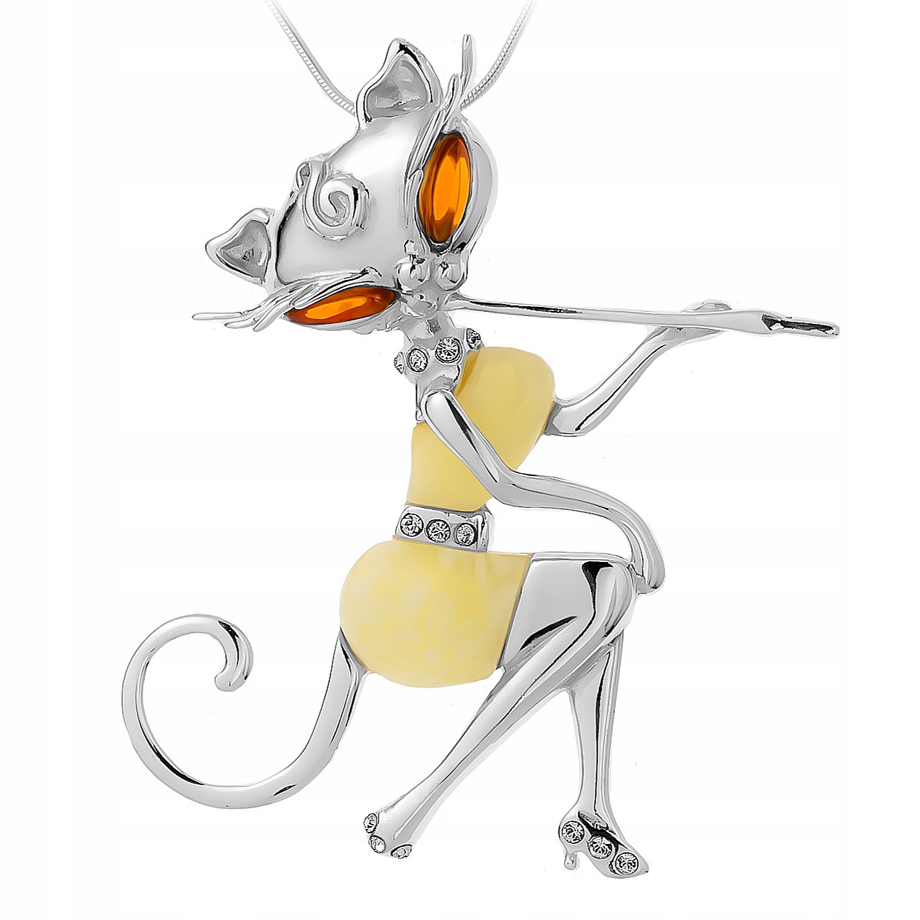 Stříbrná Kočička přívěsek přívěsek Stříbro 925 s mléčným bílým Jantarem