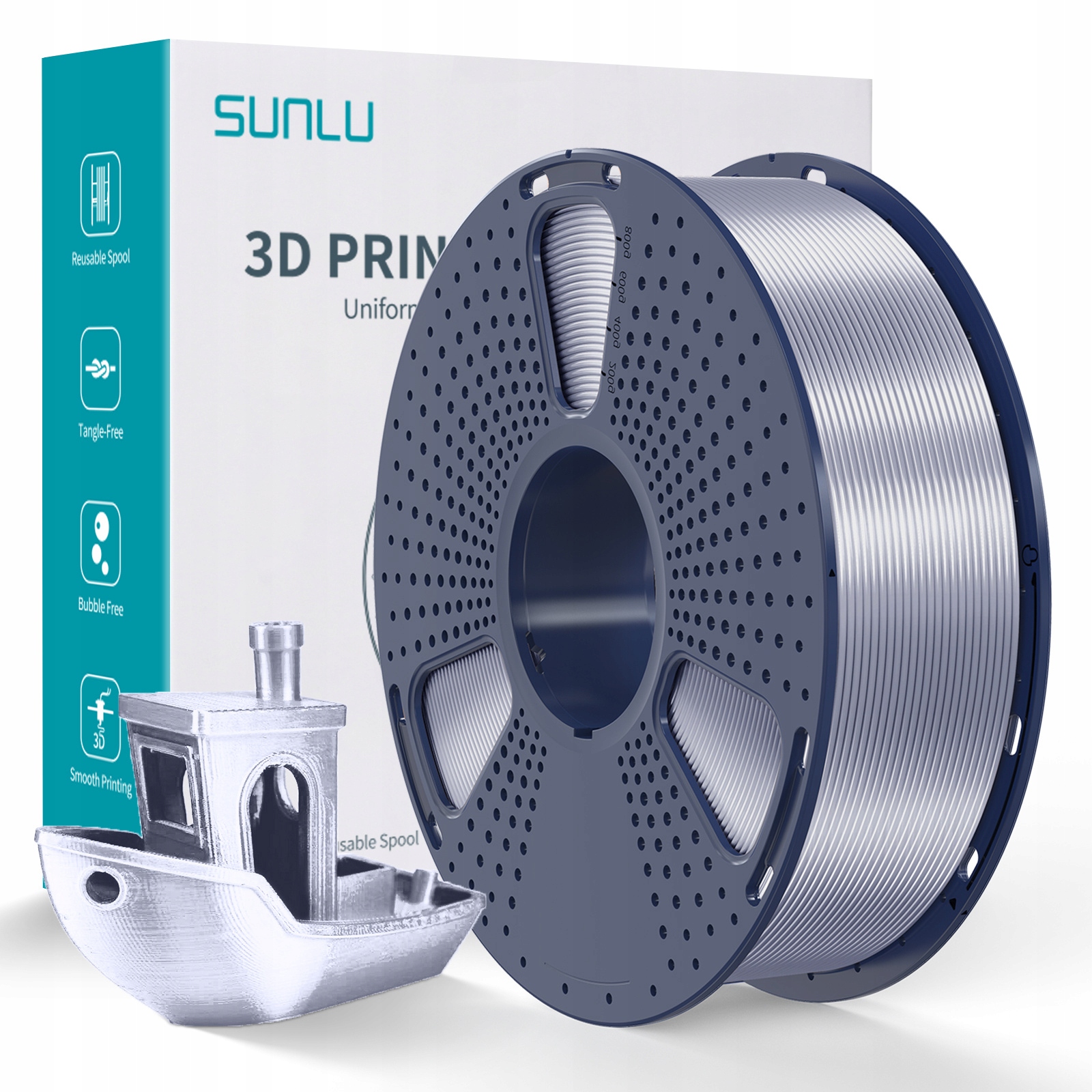 Filament Silk PLA+ Sunlu 1,75 mm 1000 g srebrny