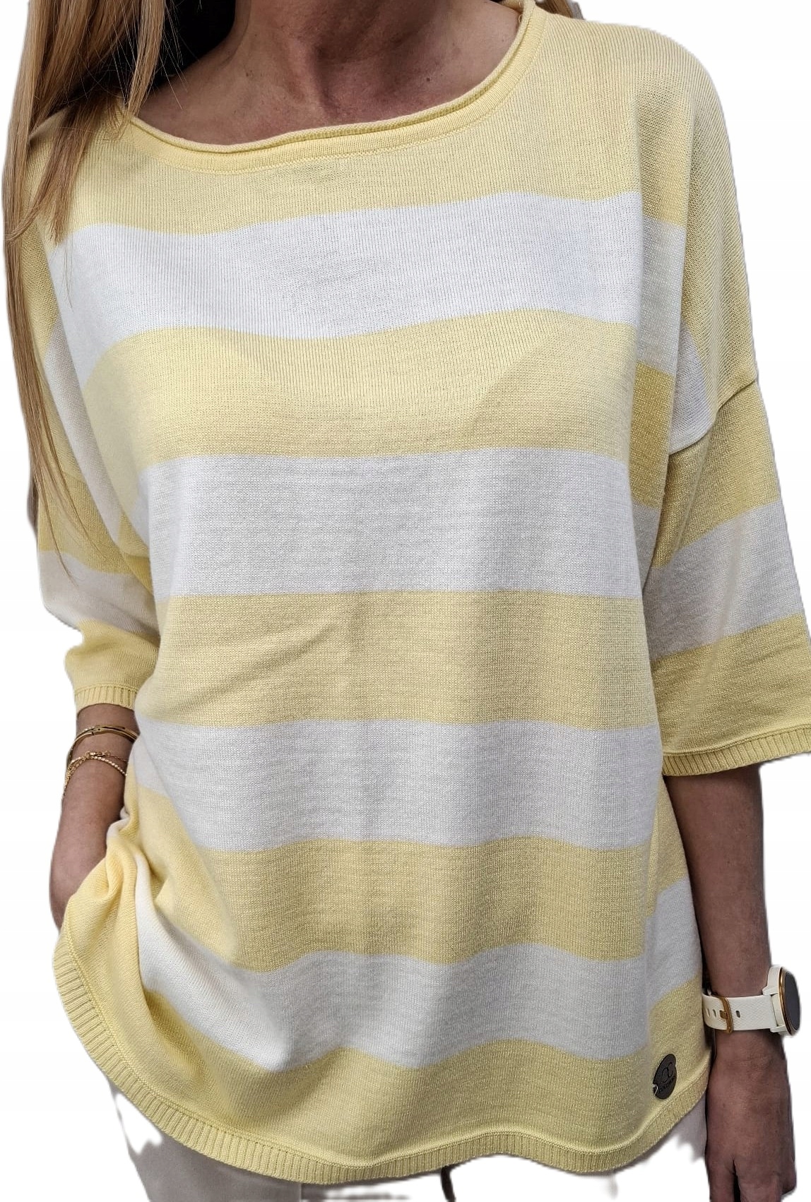 Cocomore Svetrová halenka s pruhy, bílá žlutá