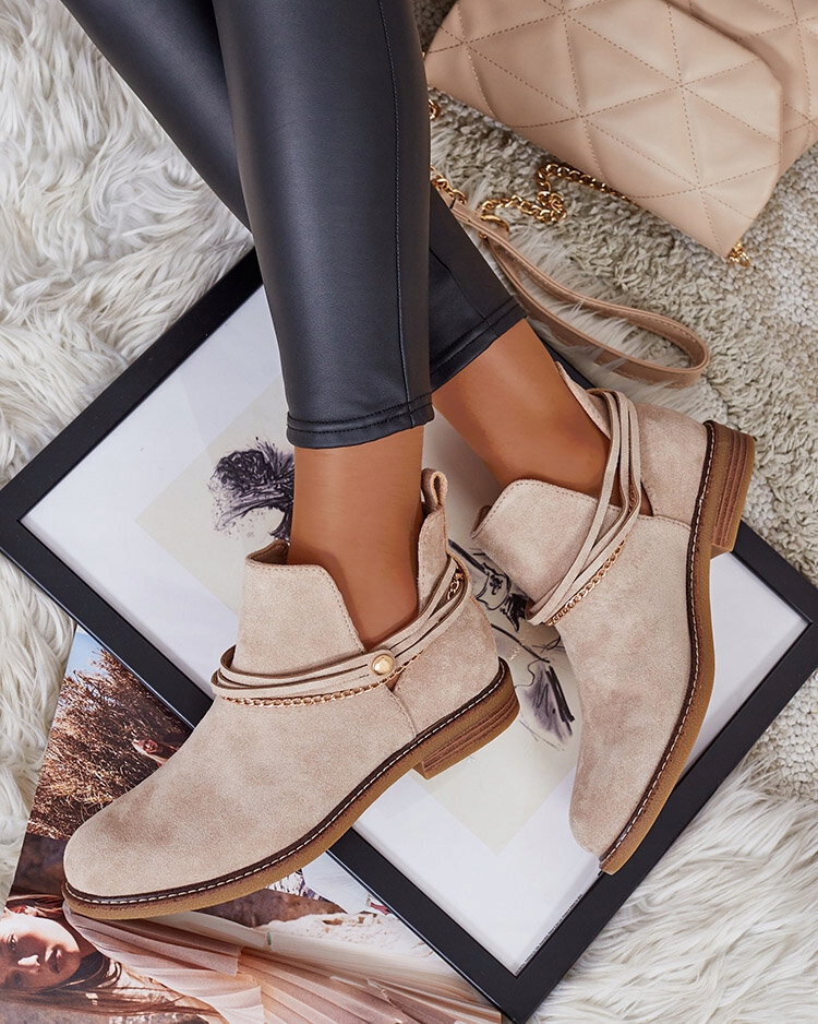 BEŻOWE BUTY DAMSKIE BOTKI RIZOR 39 Marka Royalfashion