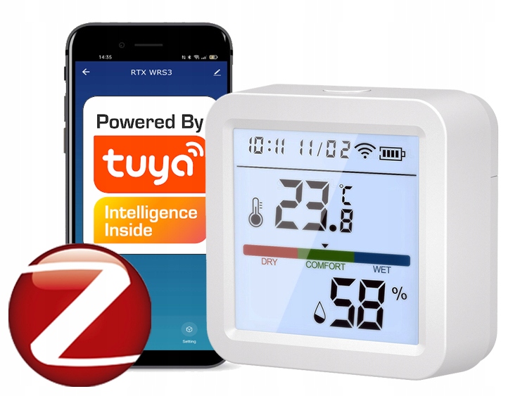 Czujnik Sensor Temperatury Wilgotności LCD Zigbee Tuya