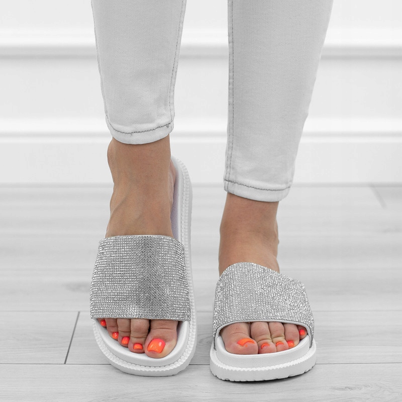 BIAŁE SREBRNE KLAPKI PLATFORMA CYRKONIE SF-01 r.39 Rozmiar 39