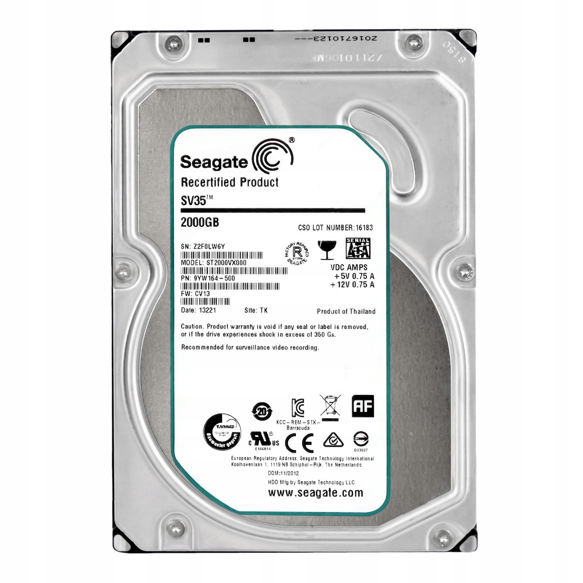 Seagate SV35 2TB Sata III 7.2K 64MB 3.5" ST2000VX000 Pevný disk 2TB pro kamerové systémy