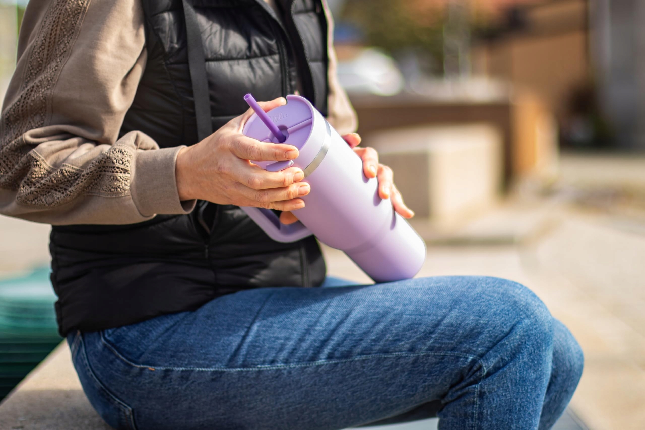 MILU Kubek Termiczny 1200ml Słomka Uchwyt Stal Nierdzewna 40oz Lilac — miniatura 8