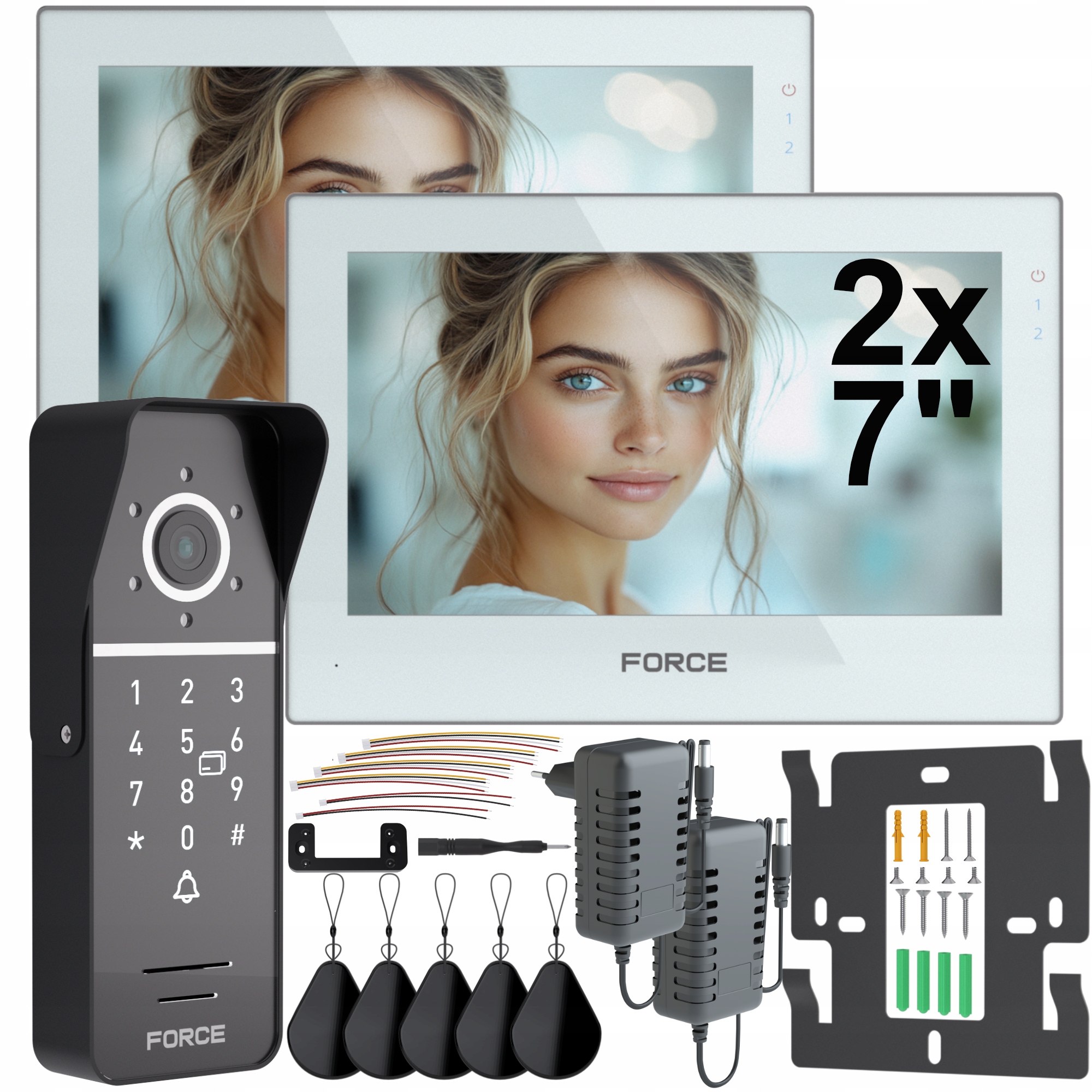 Videodomofon Force Prima Duo 2x Monitor 7" Bílý Full Hd Čtečka Klíčenek