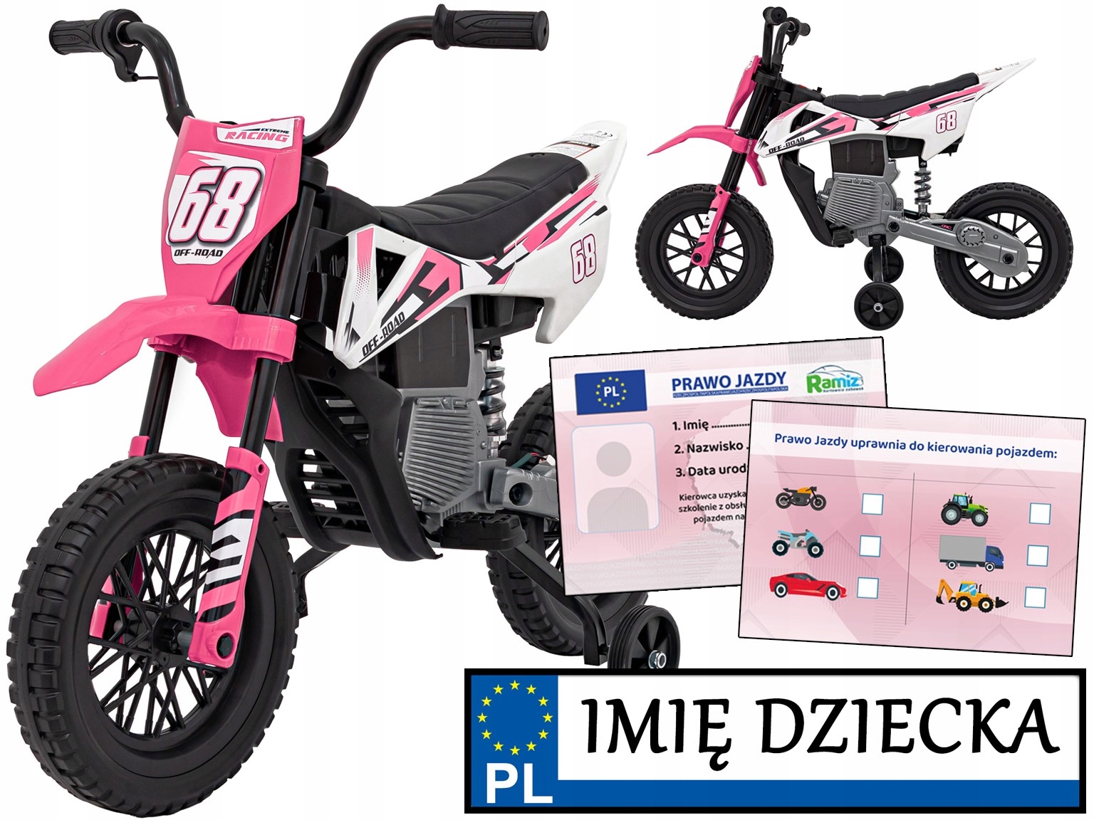 elektryczny motorek dla dziewczynki Pantone 361C Motor Cross ścigacz różowy