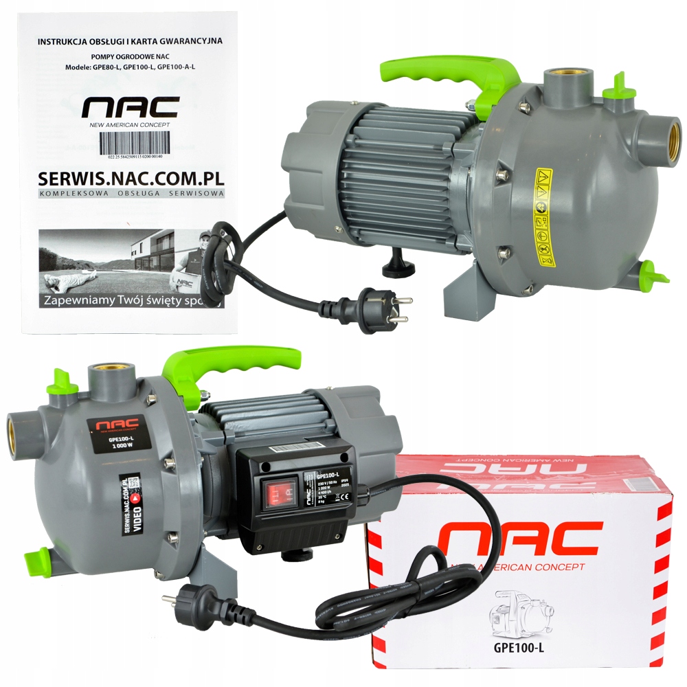 Pompa Ogrodowa Do Wody Nac Moc 1000 W 4500 l/h Do Podlewania Zasysa 8 M