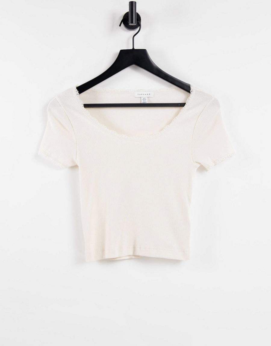 TOPSHOP TOP DAMSKI Z KORONKĄ ECRU BASIC 36 1XBT