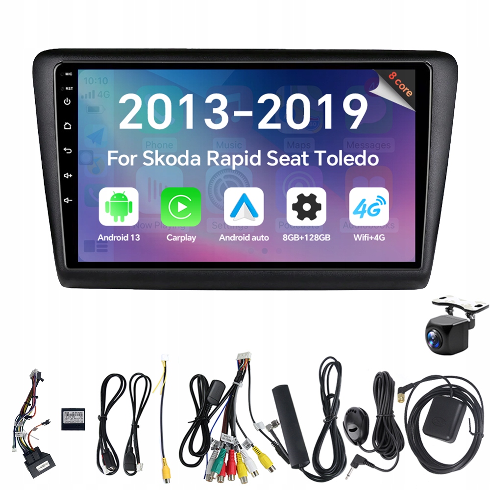 Eunavi 2DIN Android 13 Autorádio pro Škoda Rapid Seat Toledo 2013-2019