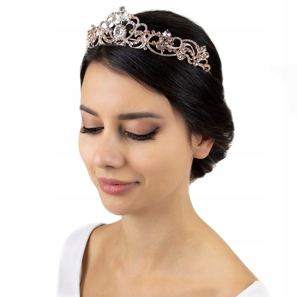 DIADEM ŚLUBNY KORONA kryształy - kolor RÓŻOWE ZŁOTO - tiara Model 35459