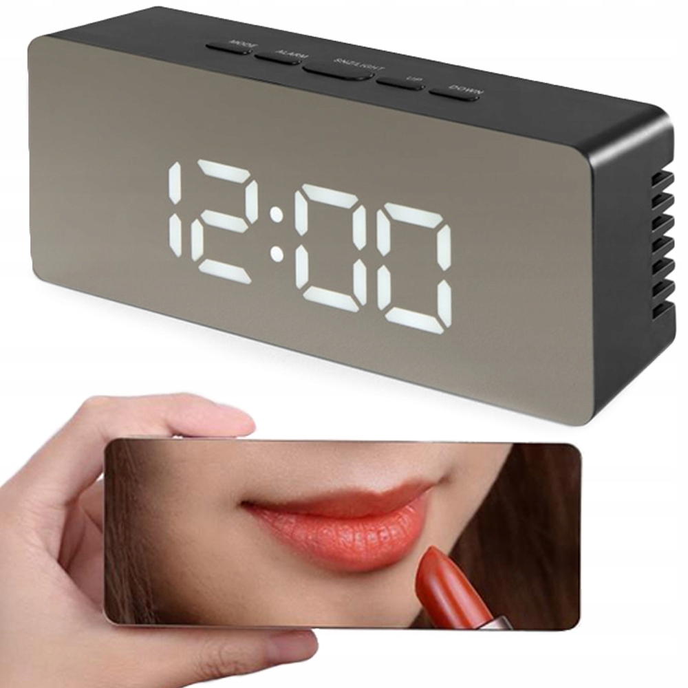 

Zegar Budzik Termometr Lustro Led Alarm Data 4w1