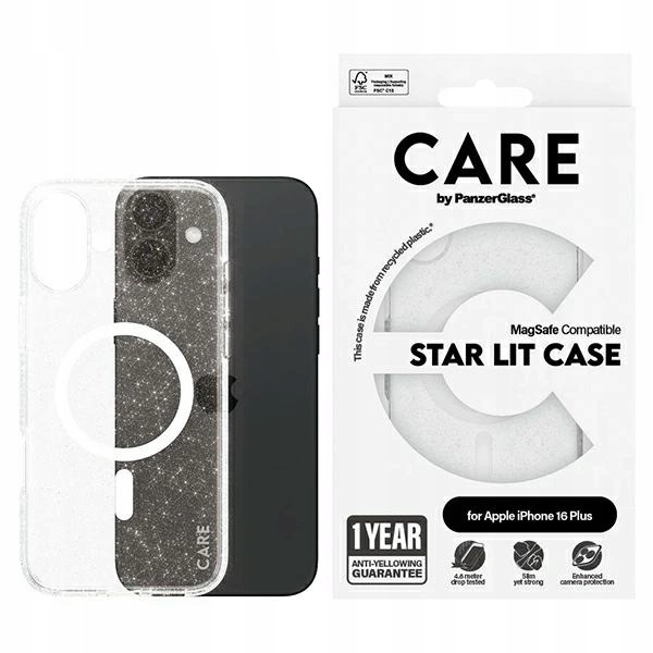 Pouzdro Care by PanzerGlass Flagship Star Lit Case MagSafe pro iPhone 16 Plus, bílé