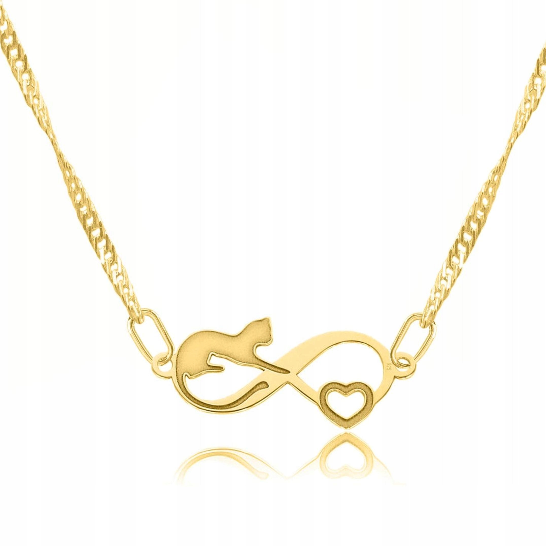 Zlatý náhrdelník s kočkou Kočka Srdíčko Srdce Kočka Kotě Kočka Stříbro 925