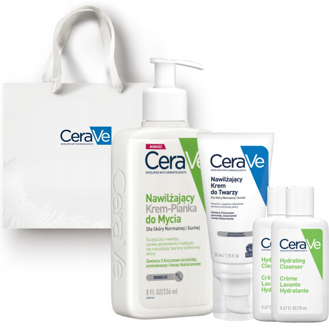 CeraVe Zestaw Nawilżający Krem do Twarzy 52ml, Krem-Pianka do Mycia 236ml