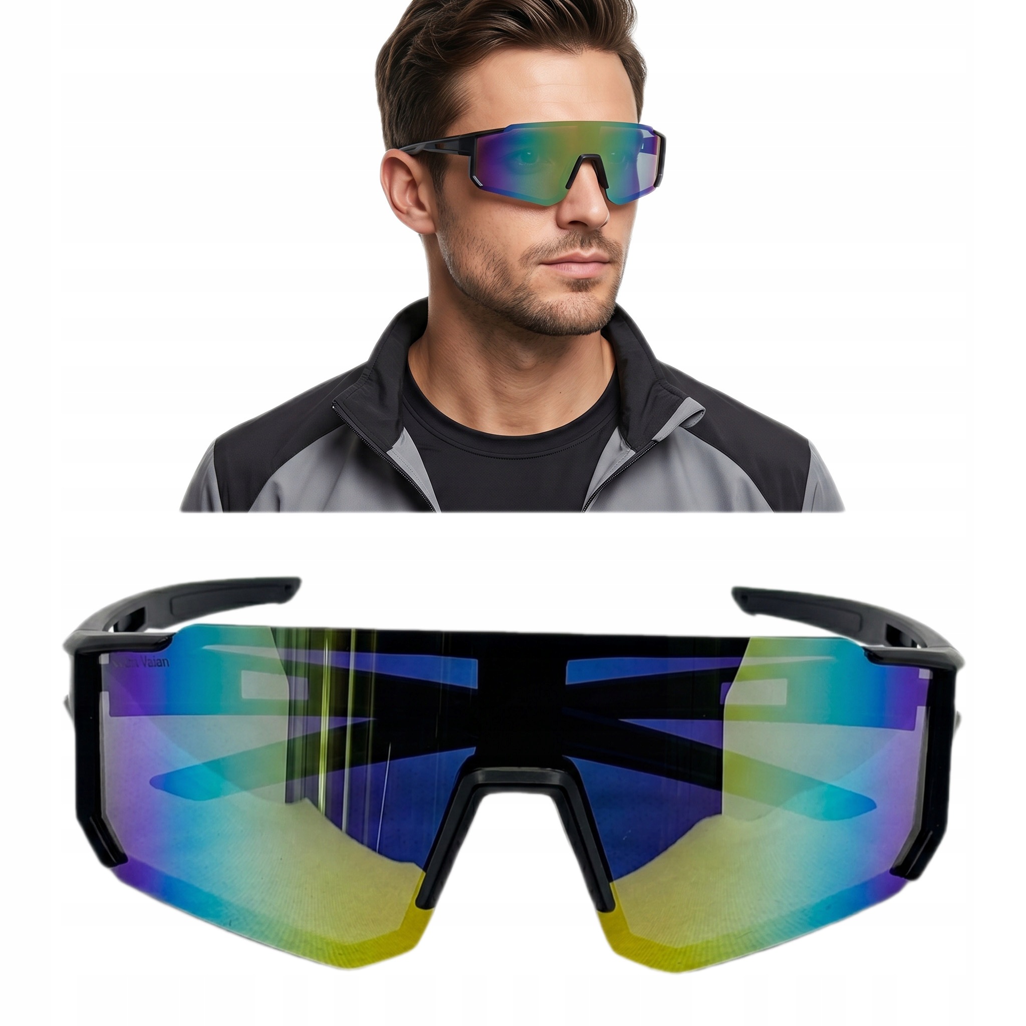 Okulary sportowe Męskie Slab UV400 rowerowe do biegania Czarne Lustrzane