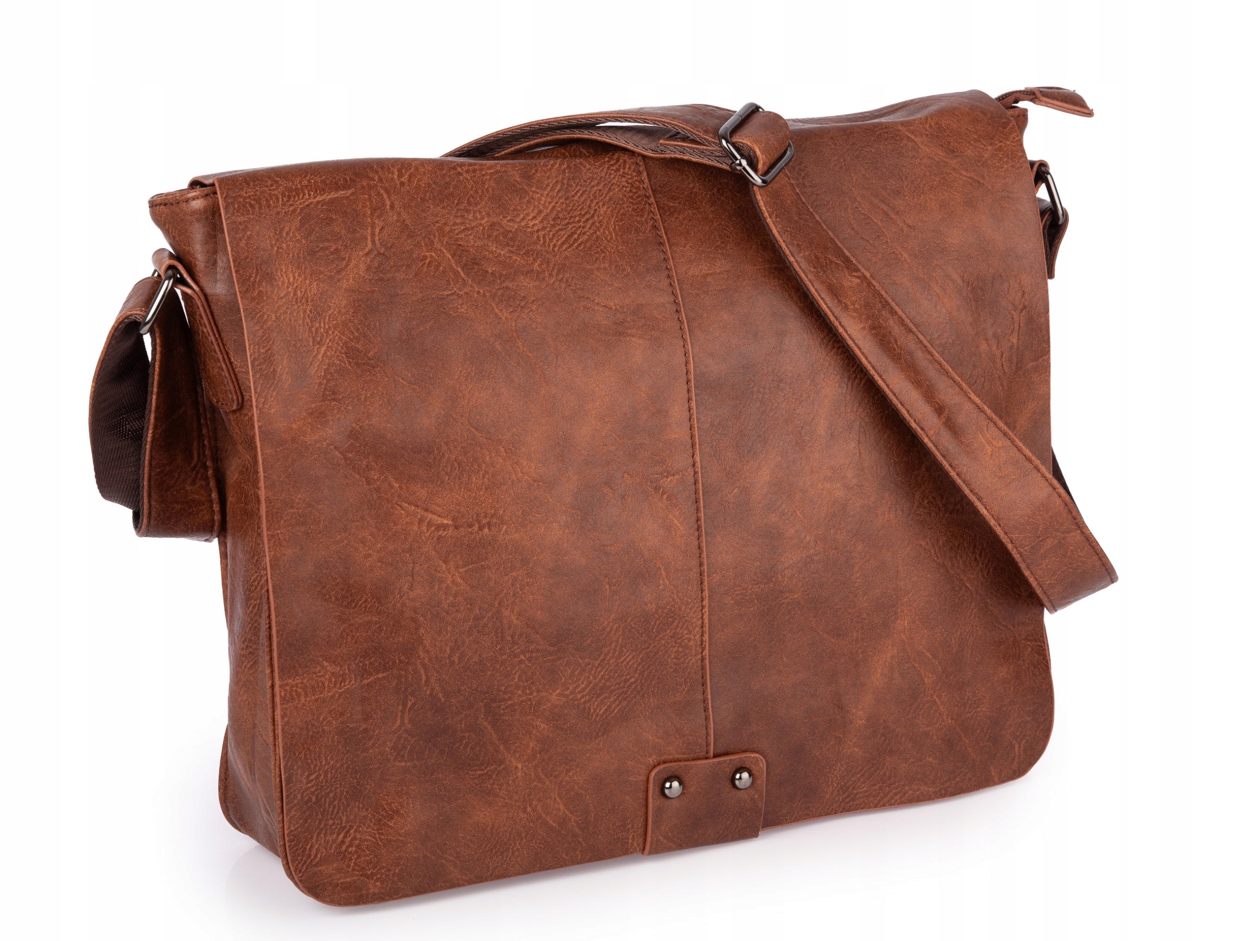 Duża torba męska na ramię z klapą A4 pozioma do pracy na studia brązowa