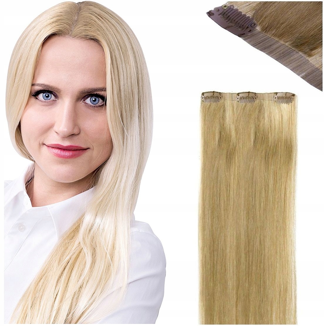 Bezešvé Clip-in Příčesek Do Vlasů Přírodní 50 CM velmi světlý blond 613