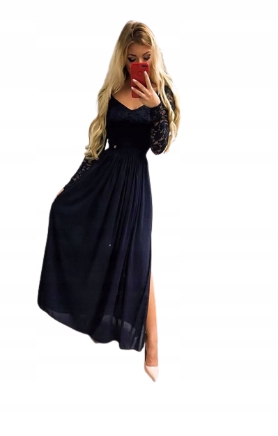 Dlouhé Šaty Laura V Tmavě Šaty S Krajkovým Topem Na Svatební A Svatební Hostina Večer Velikost Xs