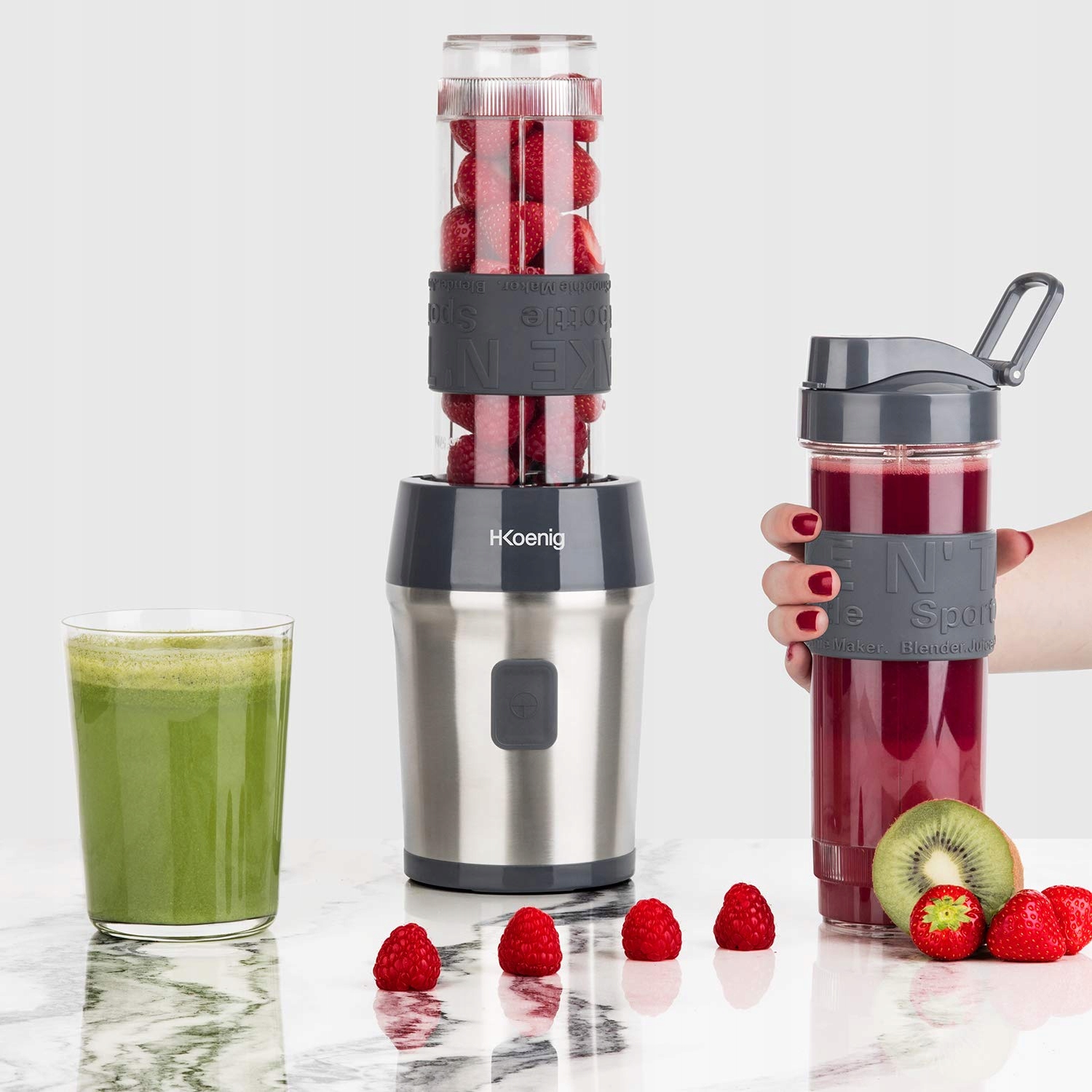 HKOENIG Blender Do Smoothie Kompaktowy 570mL 300W 2 Butelki Szare — miniatura 7