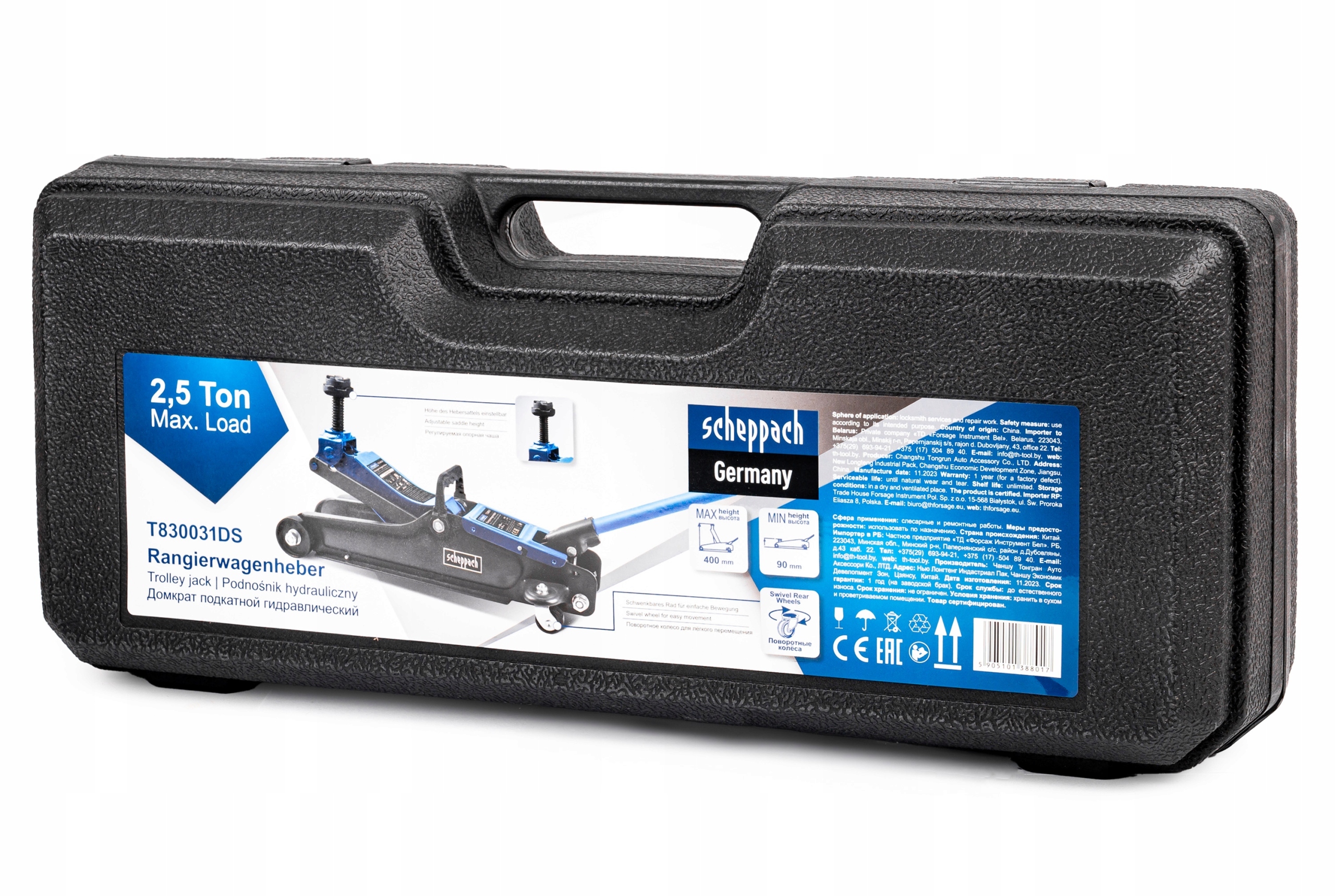 PODNOŚNIK SAMOCHODOWY ŻABA HYDRAULICZNY WALIZKA LEWAREK 2,5T SCHEPPACH Minimalna wysokość podnoszenia 90 mm