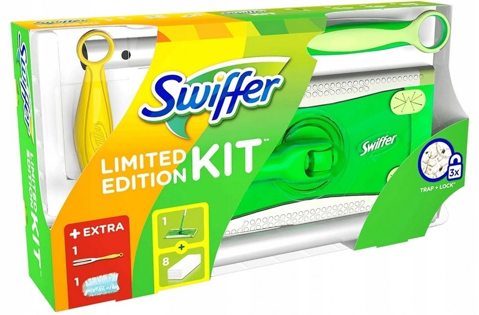 Levně Swiffer velká Startovací Sada Mop Vložky 8ks Metla 2+1