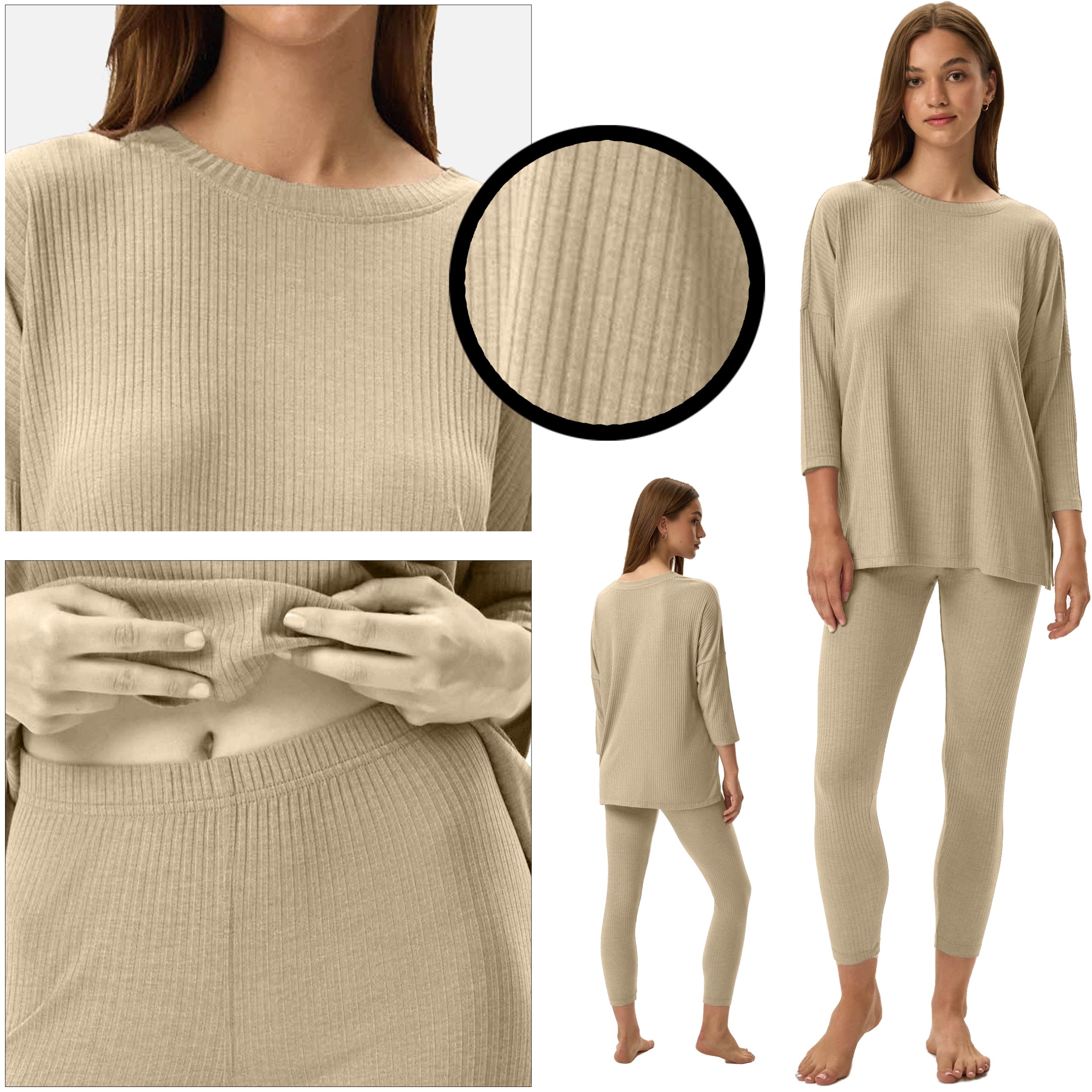 Henderson Ladies homewear dámské pyžamo 3/4 rukáv dlouhý spodek krémový XXL