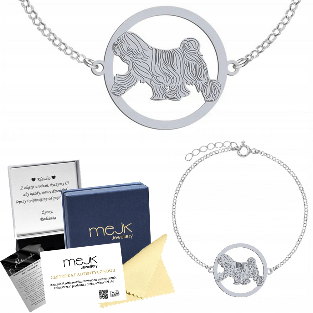 Stříbrný náramek s tibetským teriérem 925 Šperky Gravírování Bonus