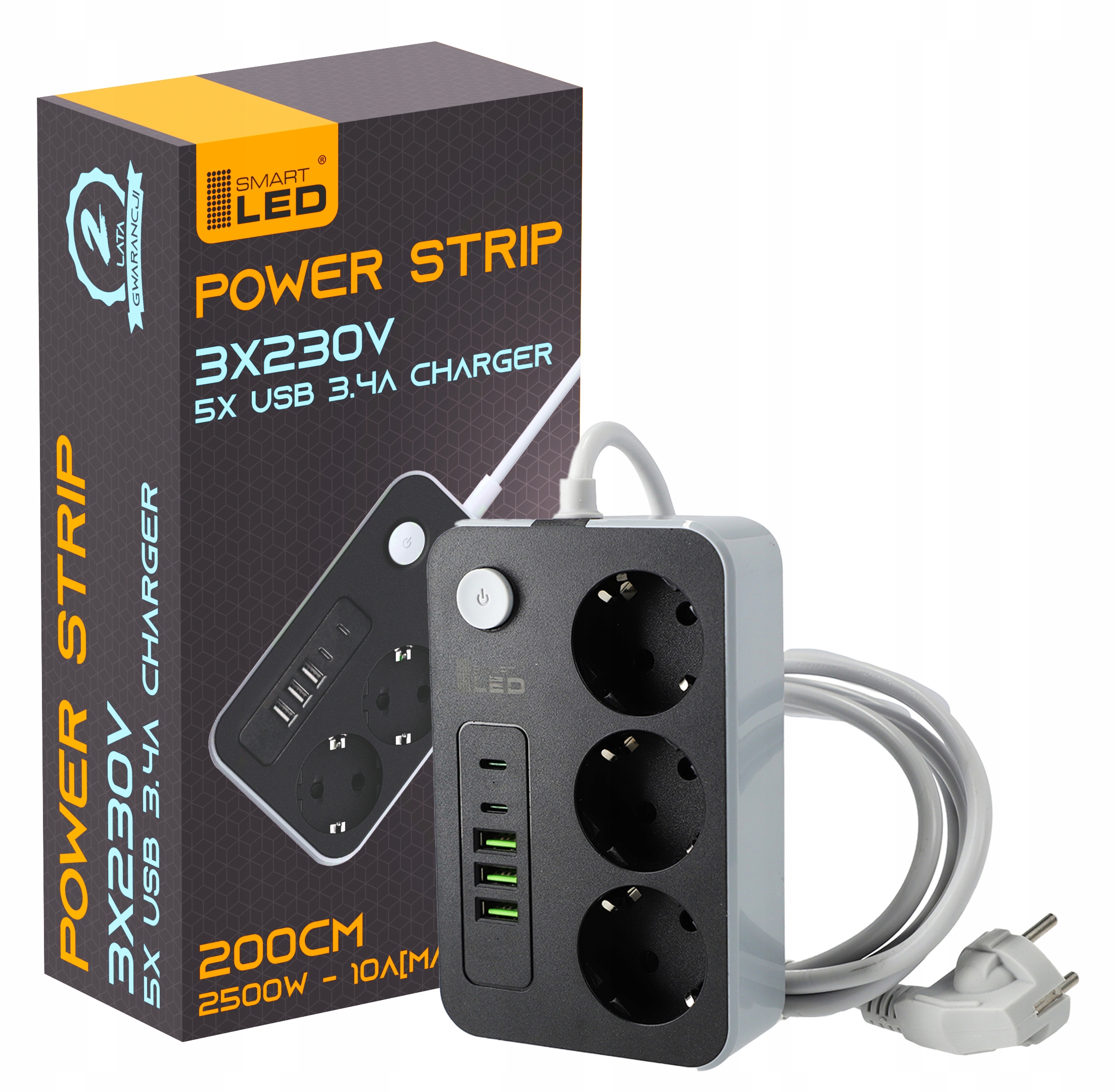 

Listwa zasilająca 2m 3 gniazda 10A 6x Usb