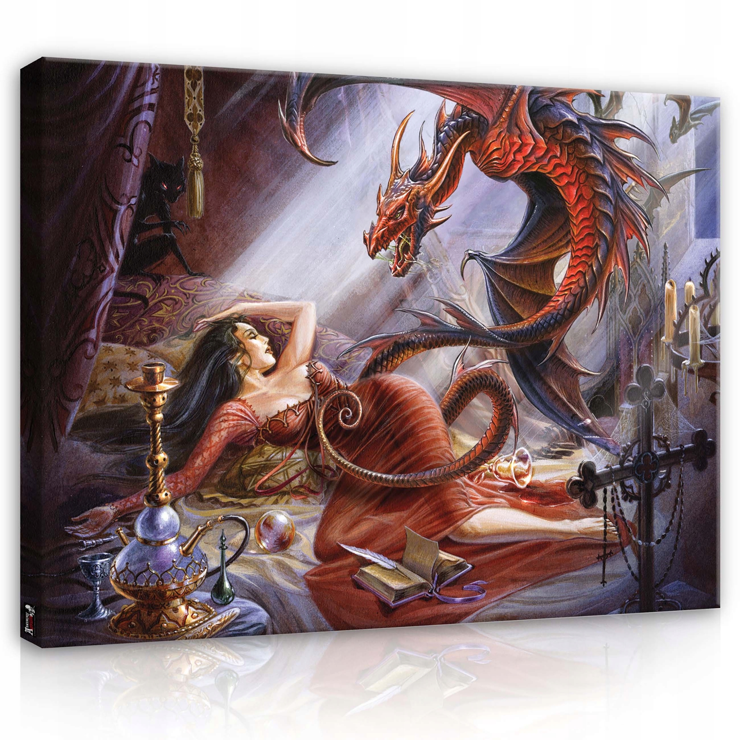 Obraz 100x75 Fantasy drak žena mystika magie červený zlatý legenda