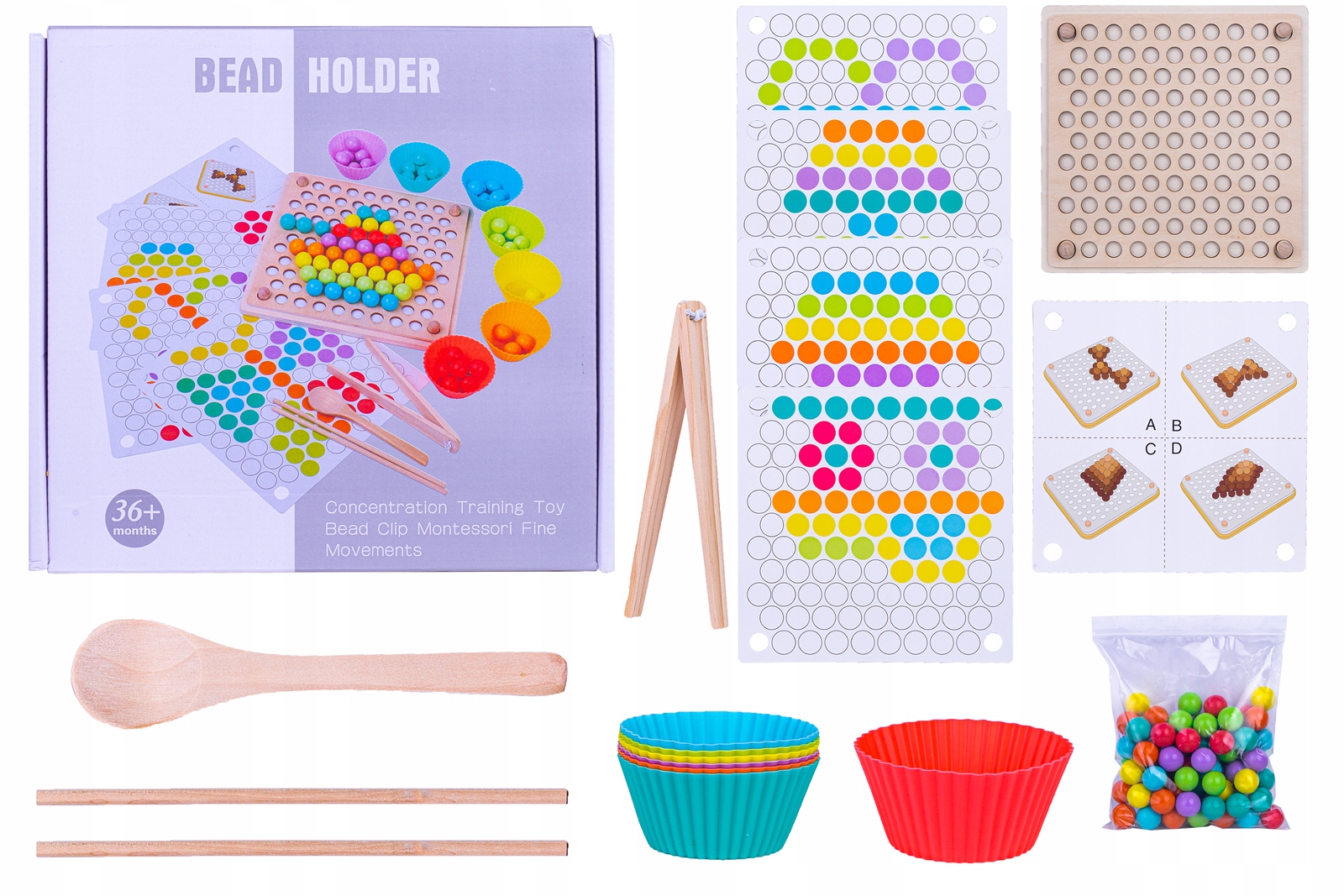 

Drewniana Układanka Koraliki Kulki Trening Mózgu