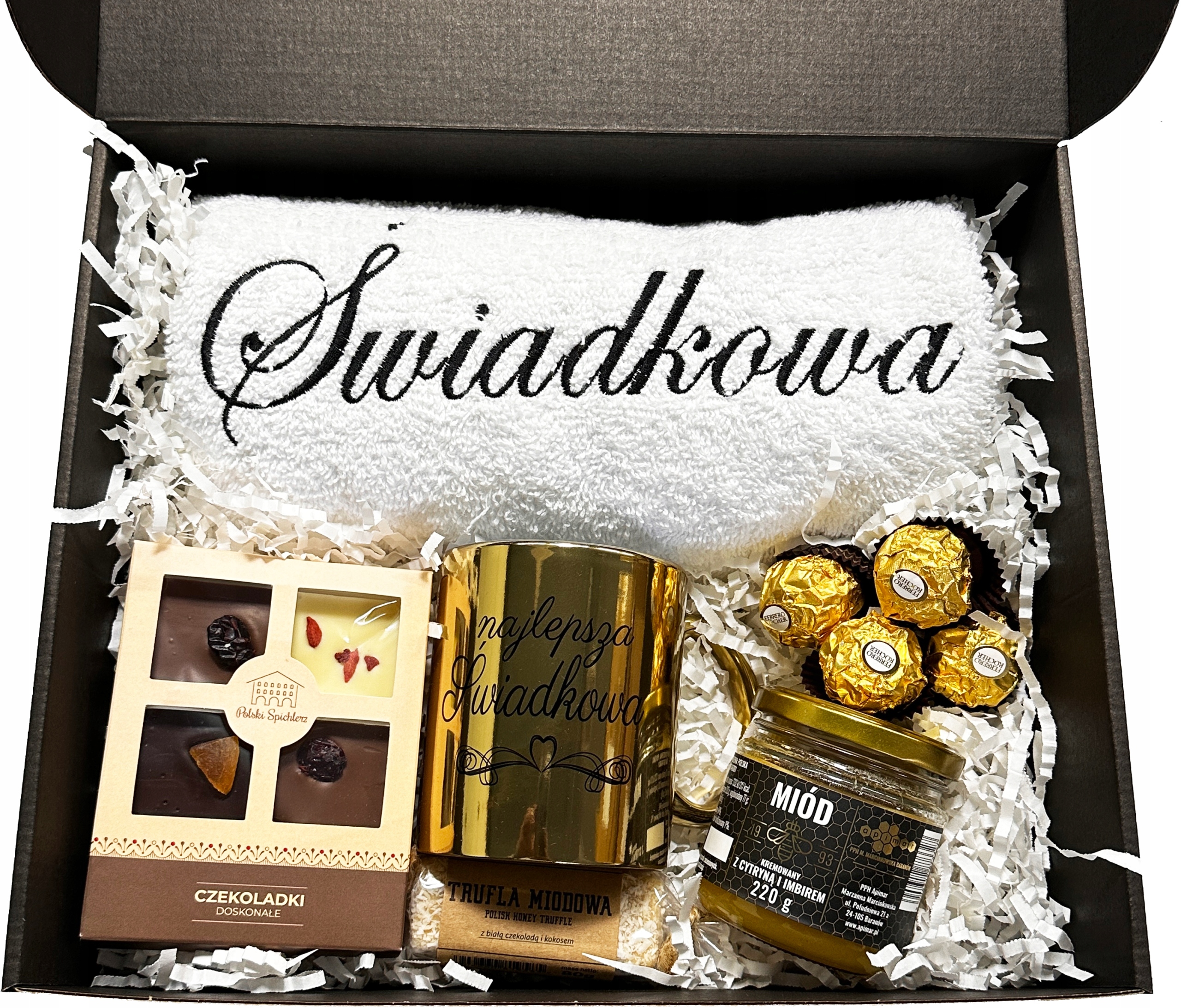 Levně Dárek Poděkování Svědkové dárkový koš Ručník Hrnek Sladkosti