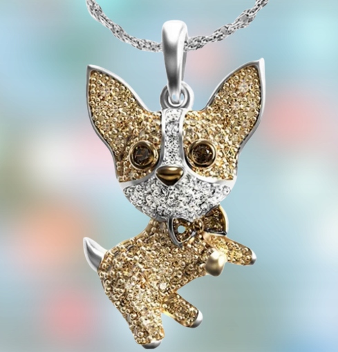 Naszyjnik Dziecięcy Pies Chihuahua Srebrny Piesek Cyrkonie Piękny Łańcuszek Materiał Inny