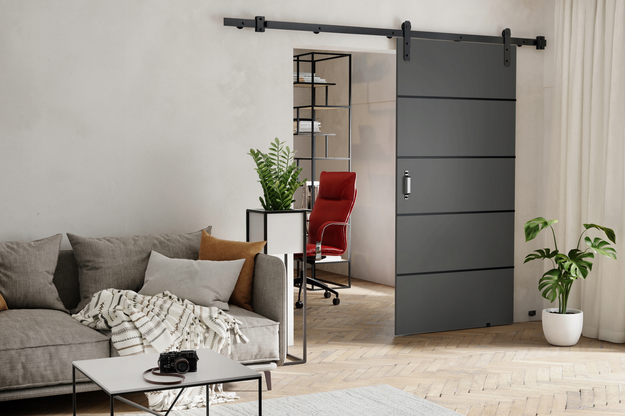 Drzwi naścienne przesuwne LORD PLUS 100 loft Typ Pełne