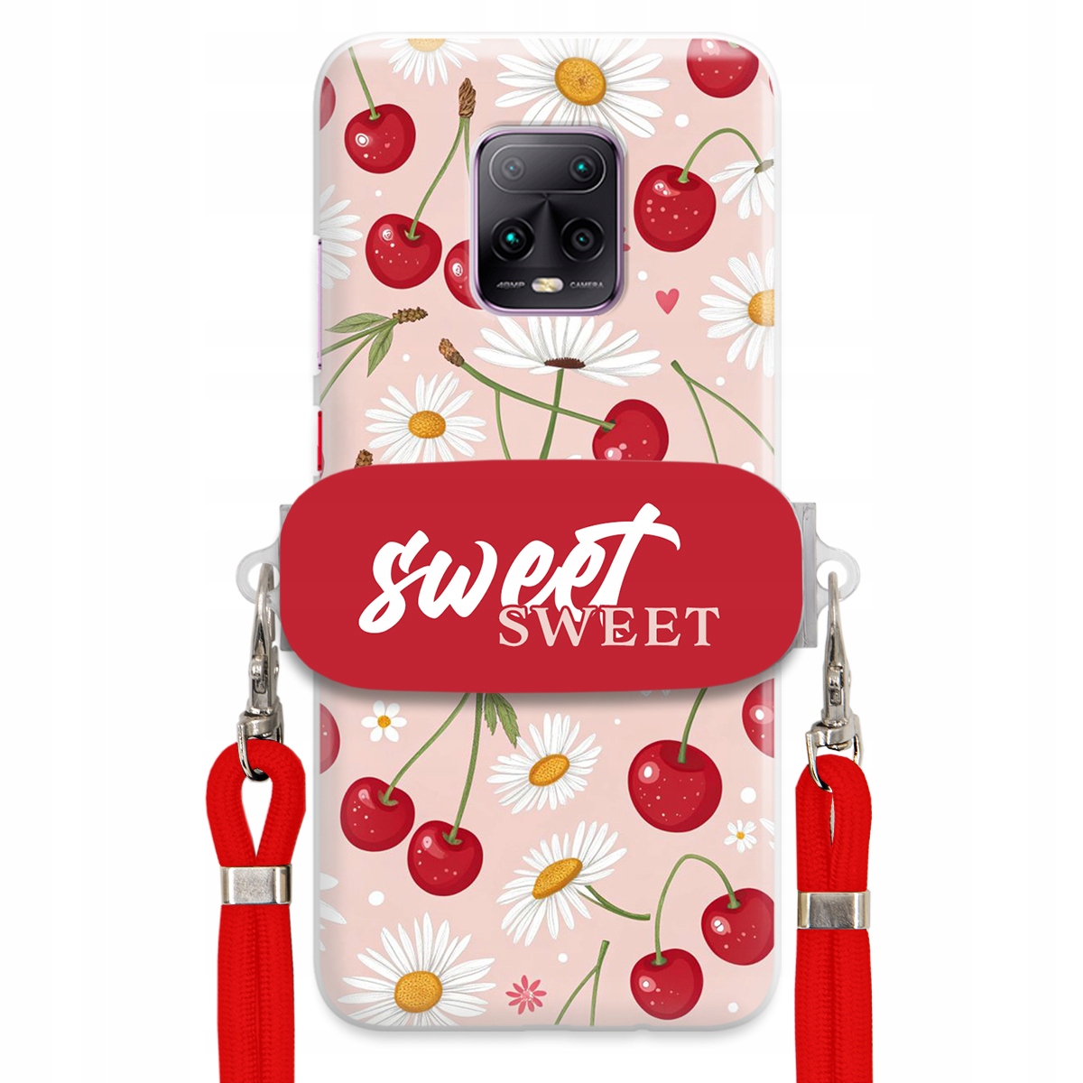 Pouzdro pro Xiaomi Redmi 10X 5G Červené vodítko držák Sweet Sweet Višňový Květ