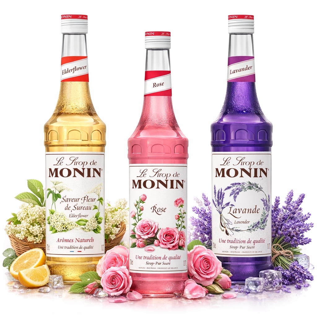Levně Monin Sirup Sada 3 příchutí pro limonádu 700 ml černý bez levandule růže