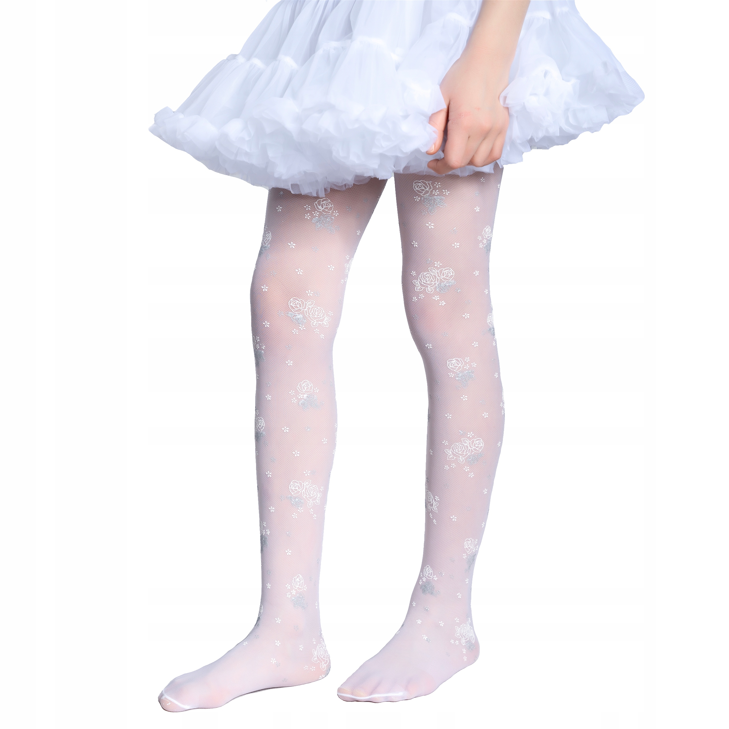 Rajstopy BIAŁE dziewczęce KOMUNIJNE z wzorem SUPER JAKOŚĆ Marka Fenome