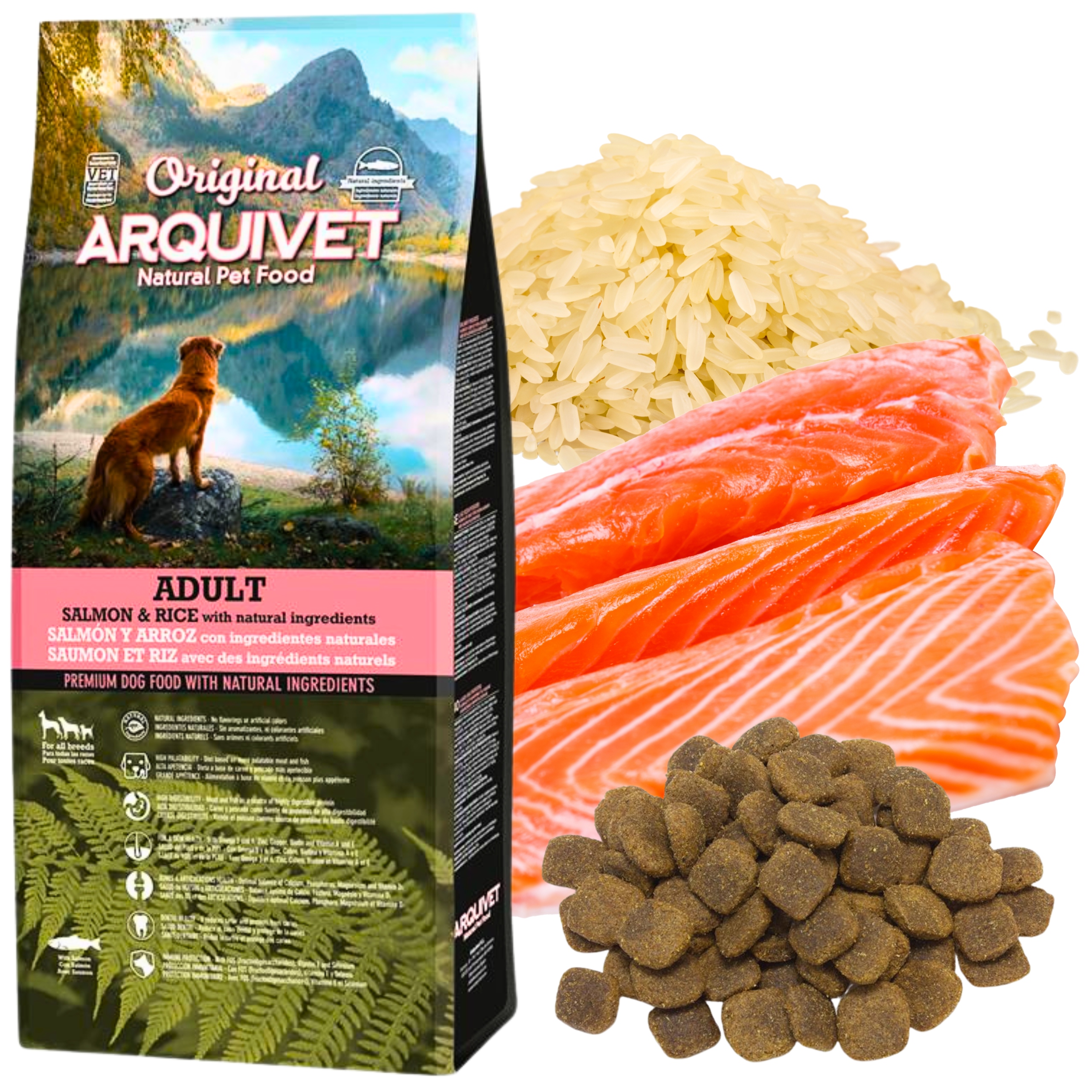 Levně Suché Krmivo pro psa Losos Rýže Všechna plemena Arquivet Original Adult 20 kg