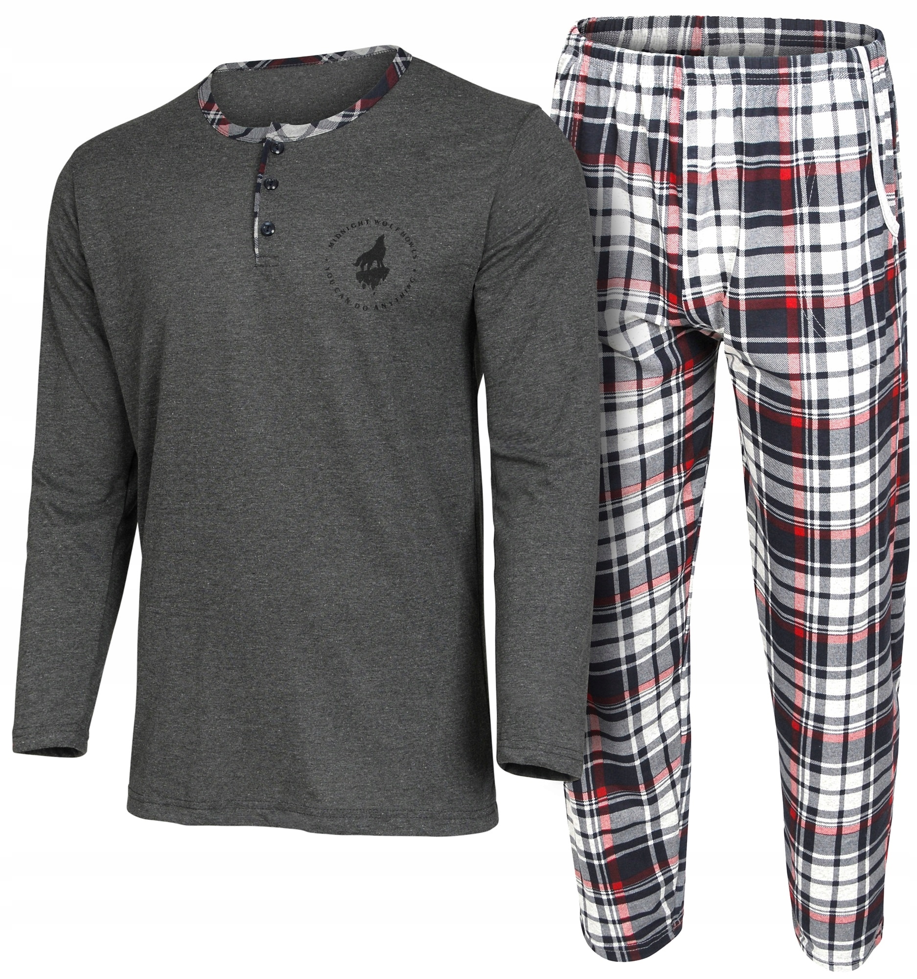 ElegantePrecio piżama męska wilk szary długi rękaw