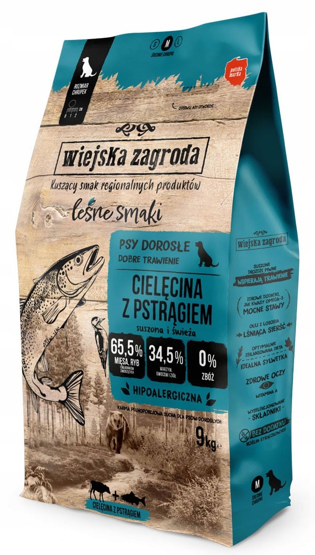 Wiejska Zagroda Leśne Smaki Cielęcina Pstrąg rozmiar chrupek M 9kg